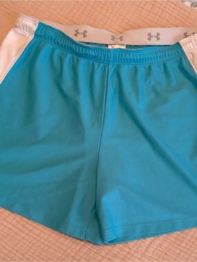 Under Armour Women's Teal and White Athletic Shorts